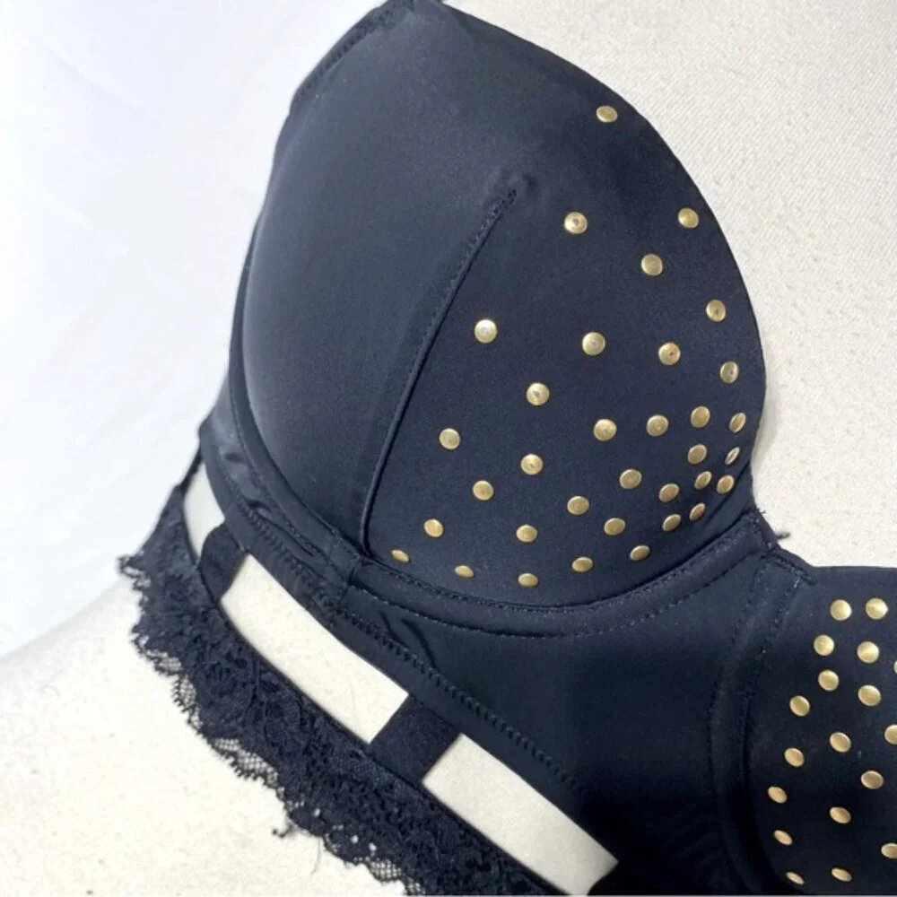 La Senza Black Bustier Bra W Gold Dots And Lace Trim 36B - Picture 3 of 12